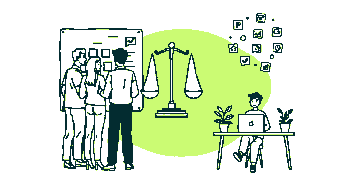 Ilustración editorial comparando una agencia digital con un desarrollador freelance