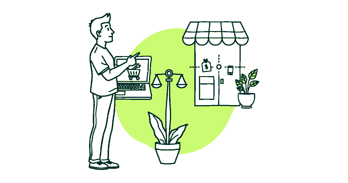 Ilustración editorial comparando WooCommerce con Shopify para vender en Perú